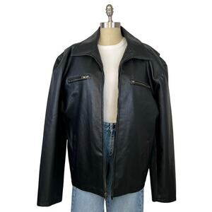 Men's Vintage Arizona Black Faux Leather Full Zip Motorcycle Jacket (Sz L)